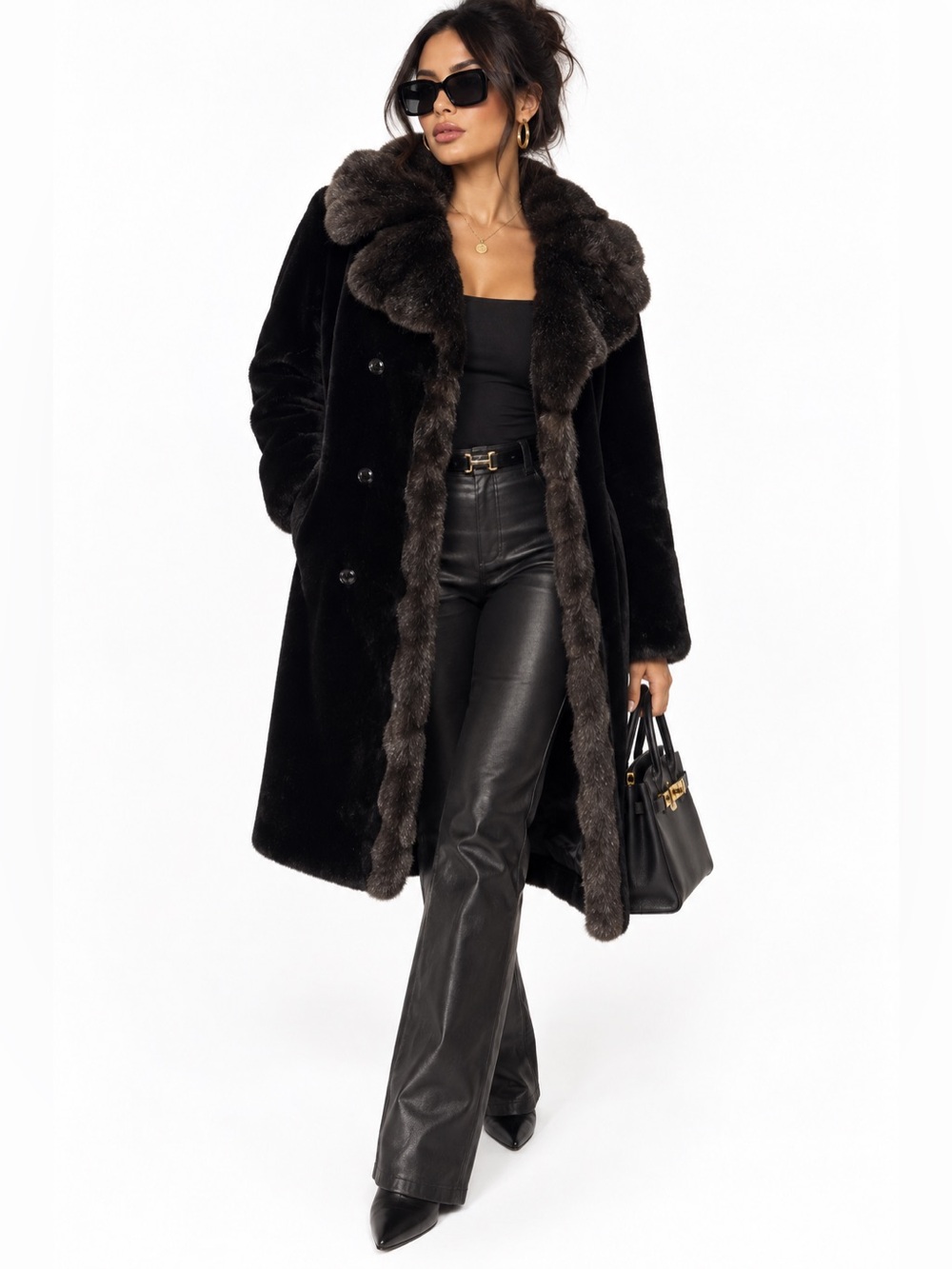 MADE IN USA VINTAGE 1950-1960’s Luxury Black Faux Fur-Trim MOB WIFE Coat